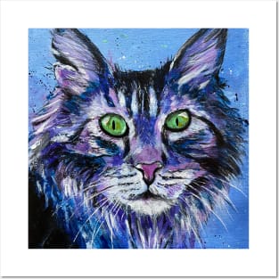 Wild Blue and Purple Cat Posters and Art